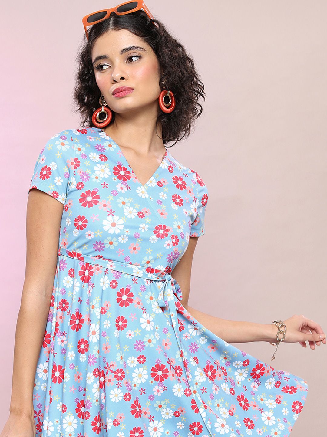 Tokyo Talkies Floral Printed Wrap Mini Dress-image-4