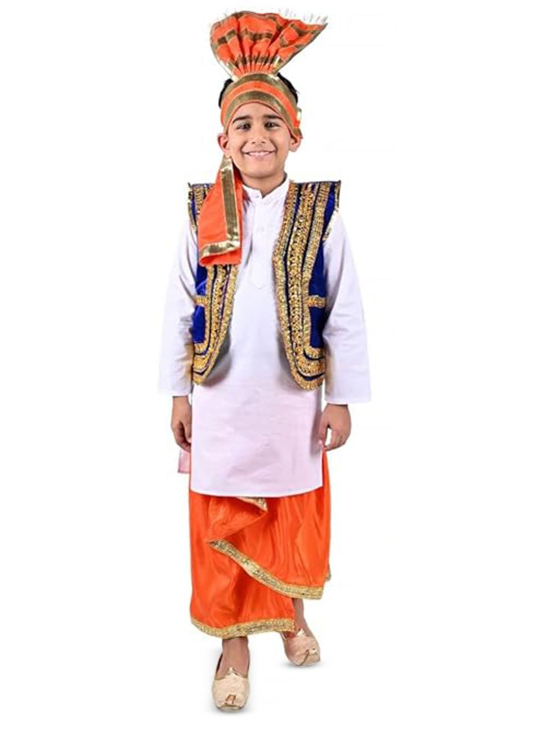 itsmycostume Boys Kurta With Dhoti , Jacket & Cap Punjabi Folk Dance Costume-picture-33