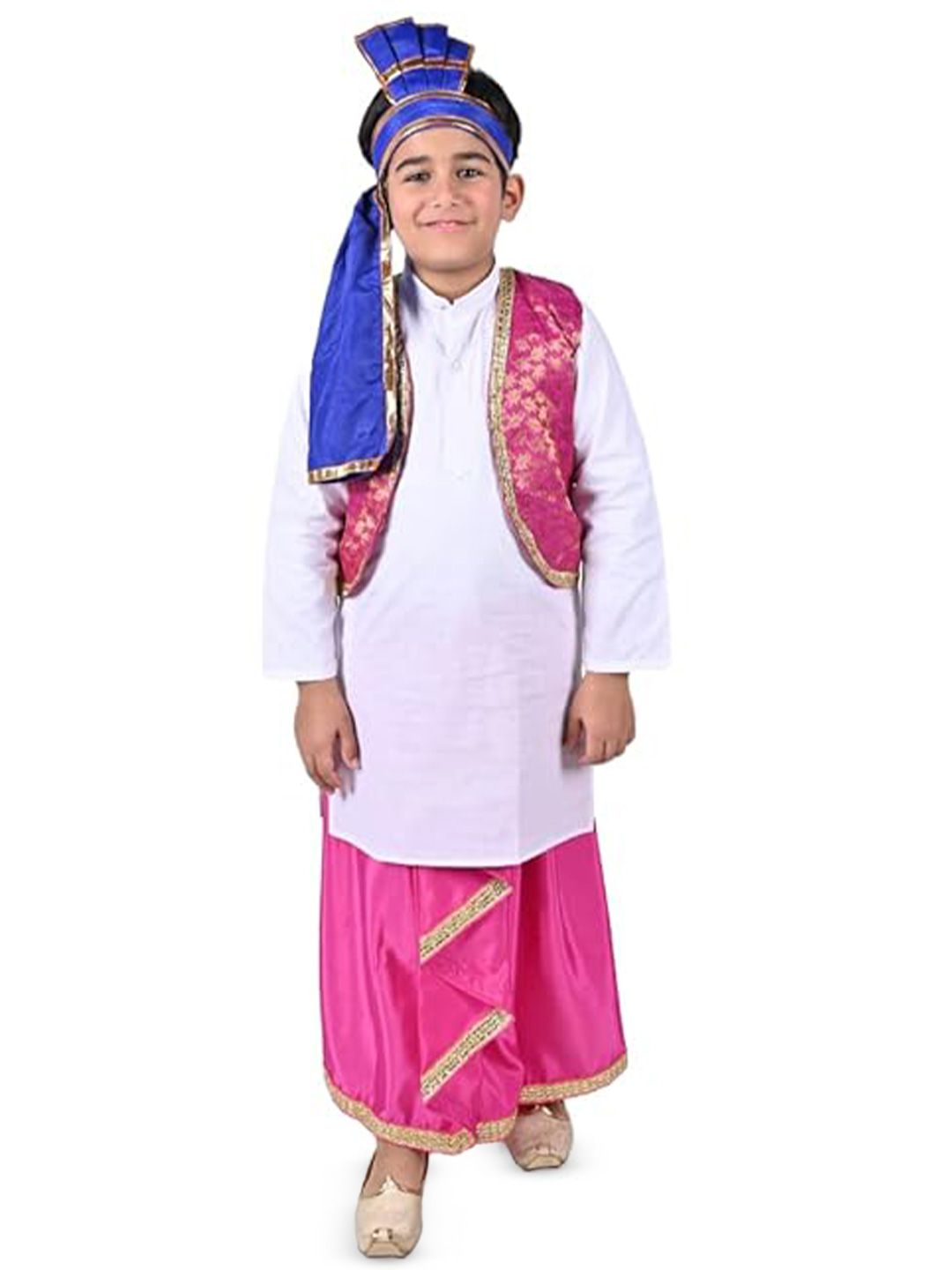 itsmycostume Boys Kurta With Dhoti , Jacket & Cap Punjabi Folk Dance Costume-image-2