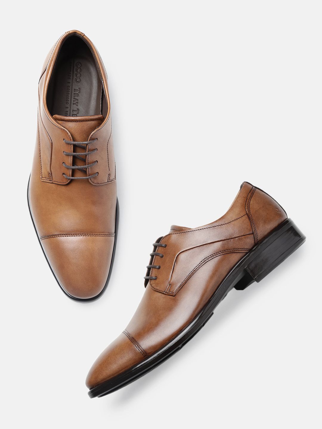 ECCO Men City Tray Amber Leather Derby Shoes-image-39