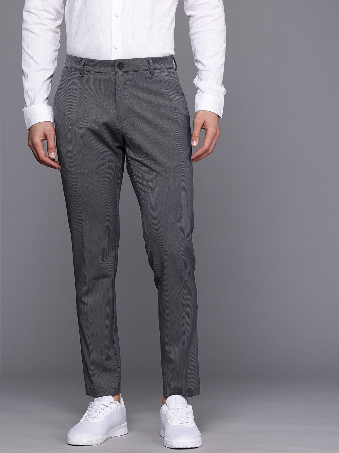 Louis Philippe Ath.Work Men Striped Comfort Fit Formal Trousers-picture-13