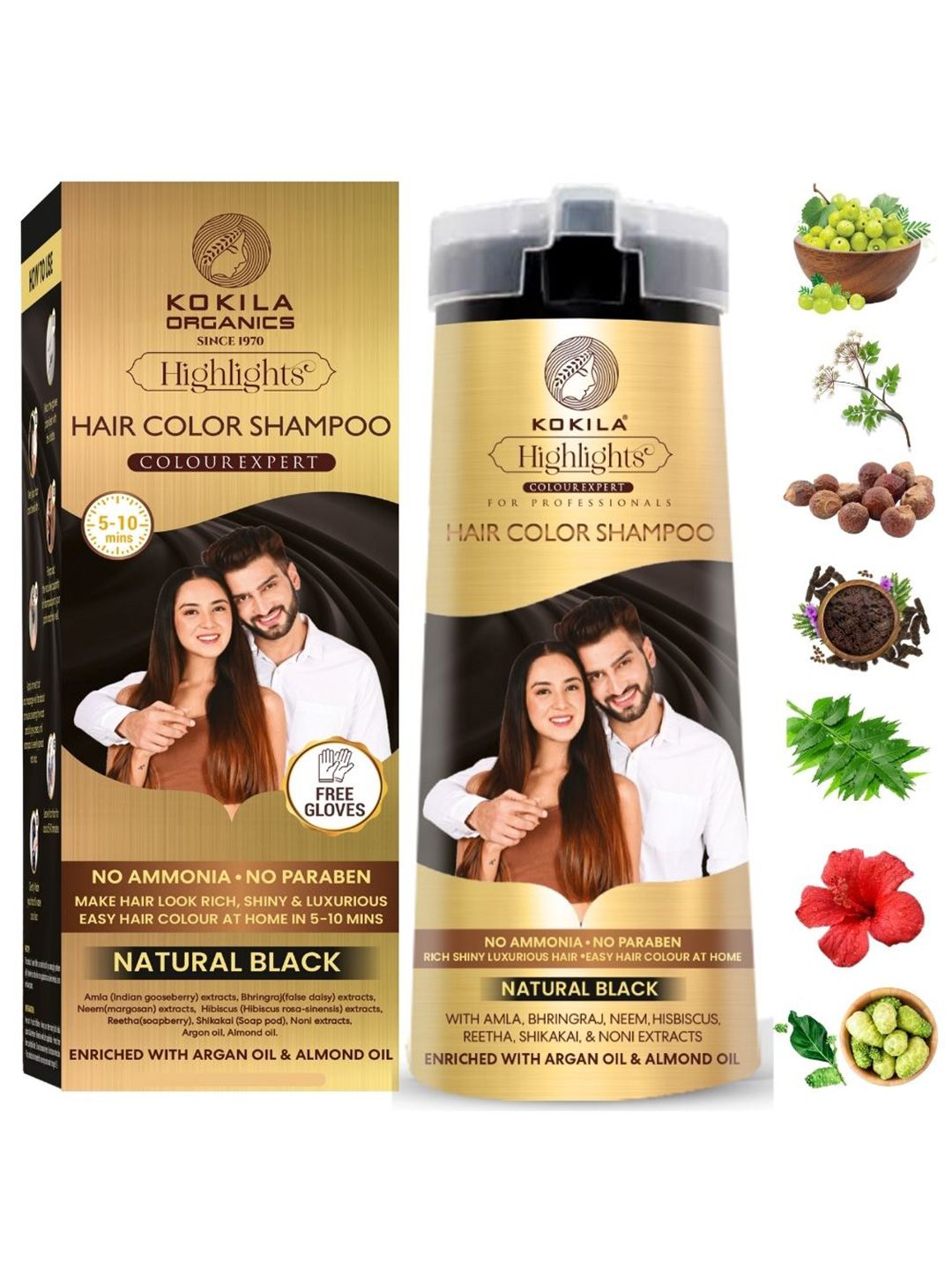 KOKILA Hair Color Shampoo With Argan & Almond Oil 400 ml Natural Black