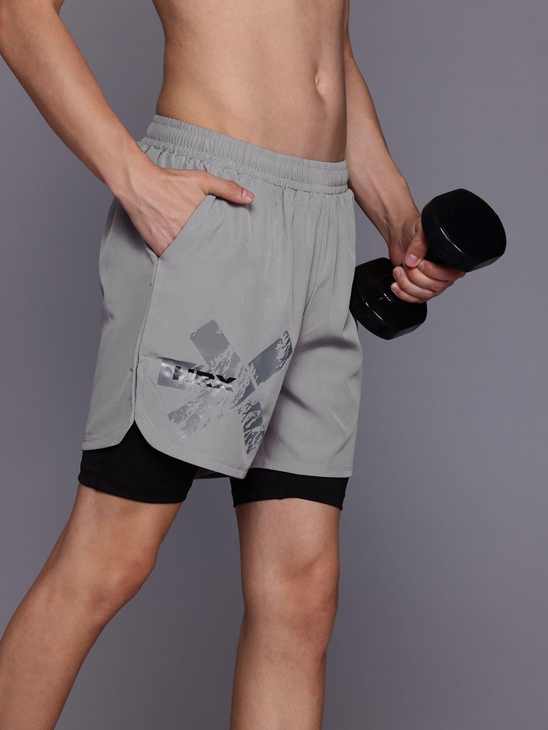 HRX by Hrithik Roshan Men Brand Logo Printed Double Layer Gym Shorts-image-27