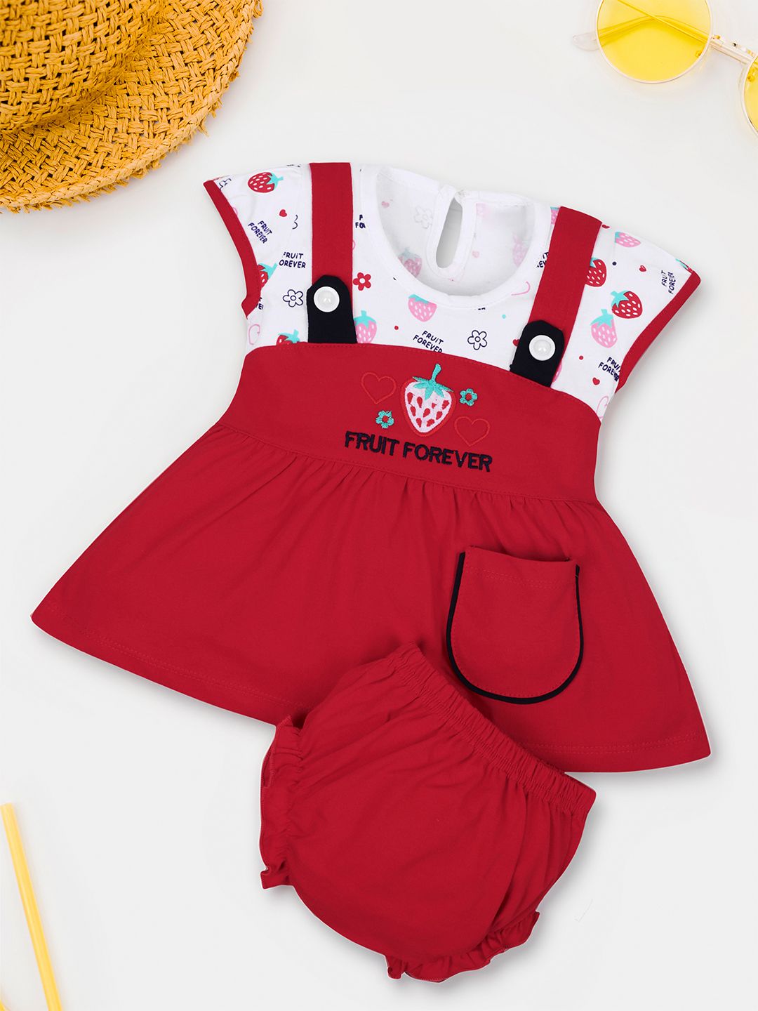 FEBVIBE Girls Printed Cotton Pinafore Dress With Brief-image-49