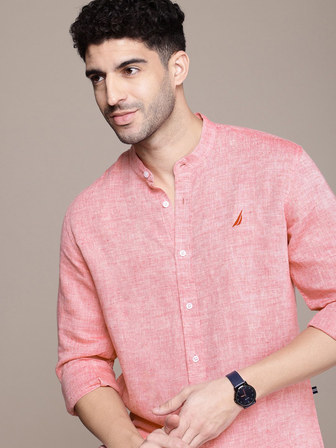 Nautica Smart Slim Fit Solid Premium Casual Linen Sustainable Shirt-picture-58