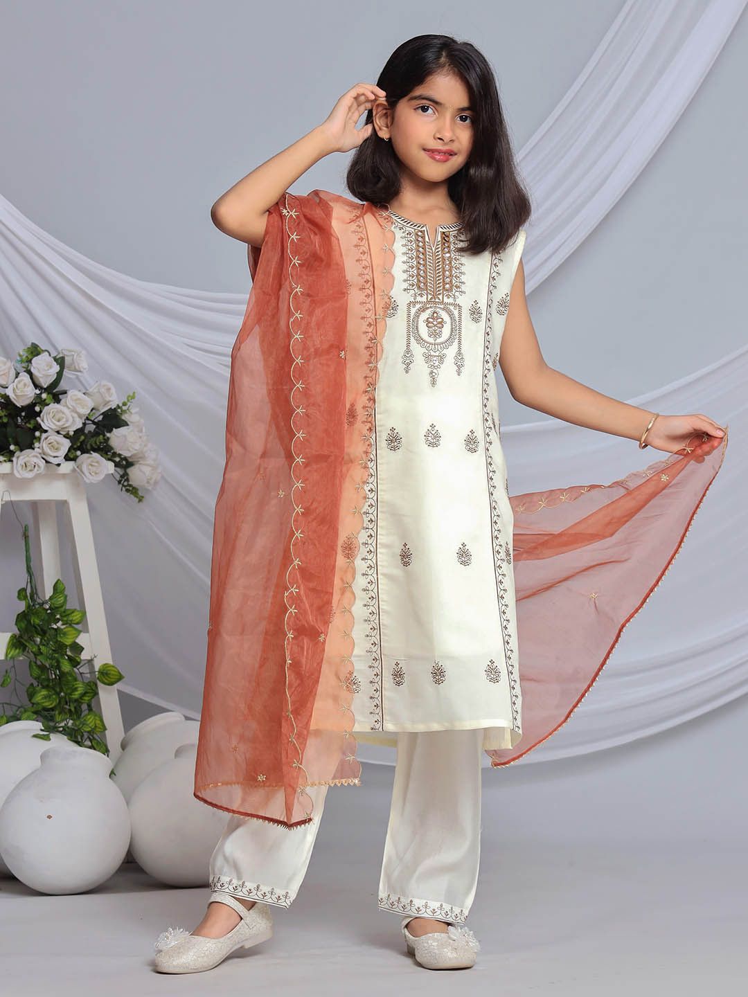 BAESD Girls Floral Embroidered Regular Sequinned Kurti with Palazzos & With Dupatta-picture-54