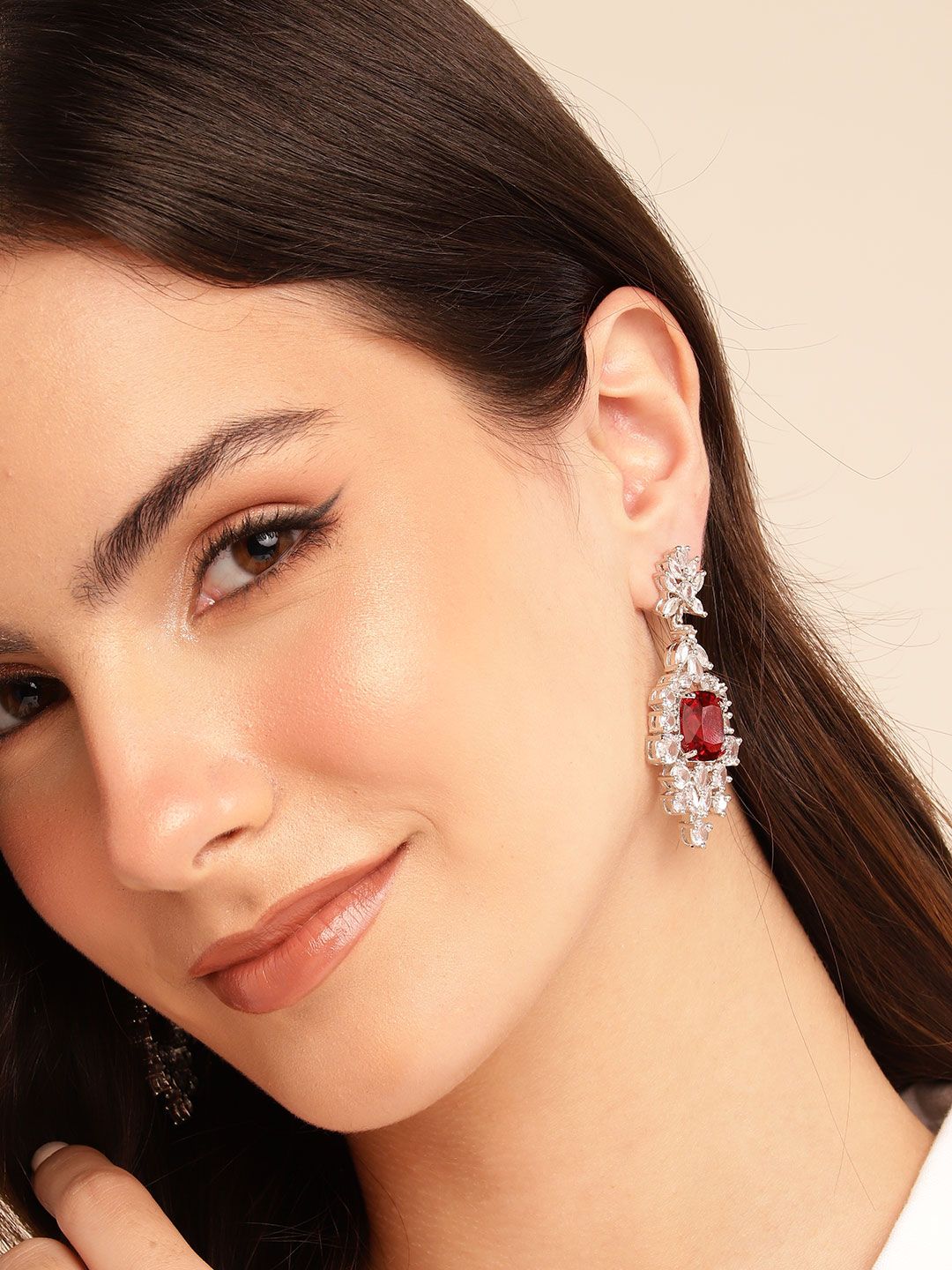 Anouk Classic Silver-Plated American Diamond Chandelier Drop Earrings-picture-30