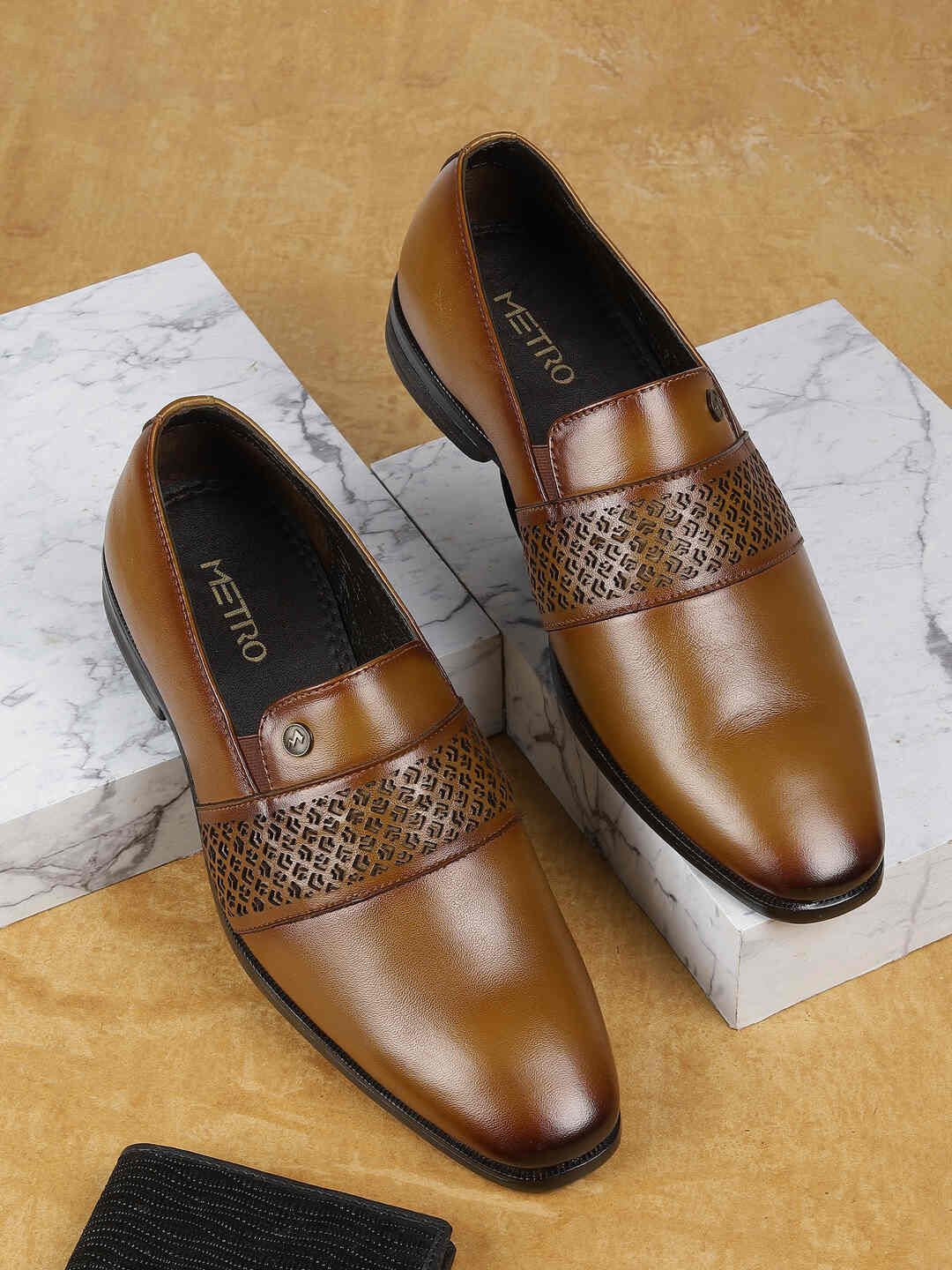 Metro Men Textured Leather Formal Slip-Ons-picture-23