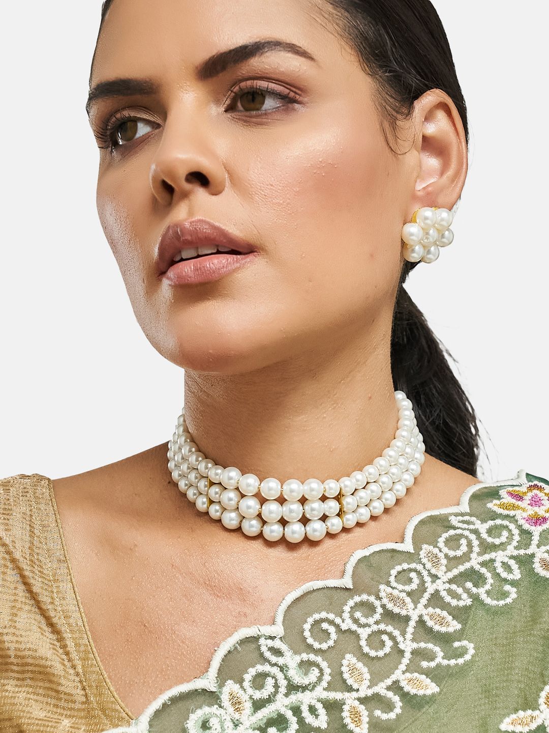 ATIBELLE Gold-Plated Stones-Studded & Beaded Jewellery Set