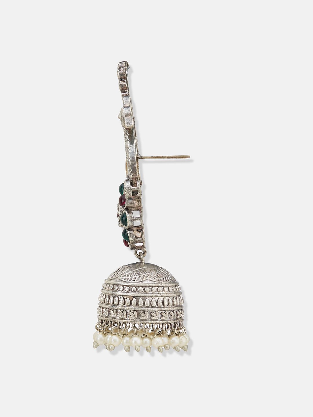 ATIBELLE German Silver Plated Peacock Shaped Oxidised Jhumkas Earrings