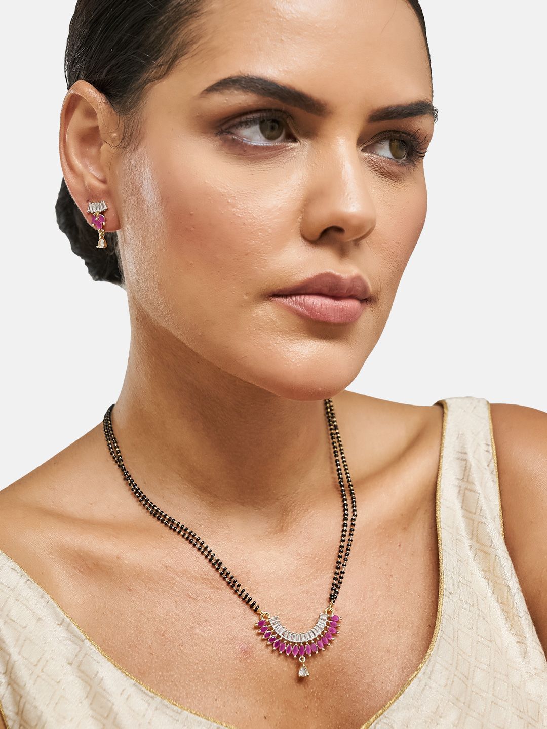 ATIBELLE Gold Plated Artificial Stones and Beads Mangalsutra