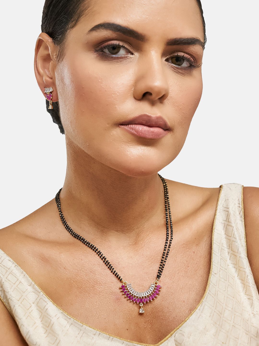 ATIBELLE Gold Plated Artificial Stones and Beads Mangalsutra