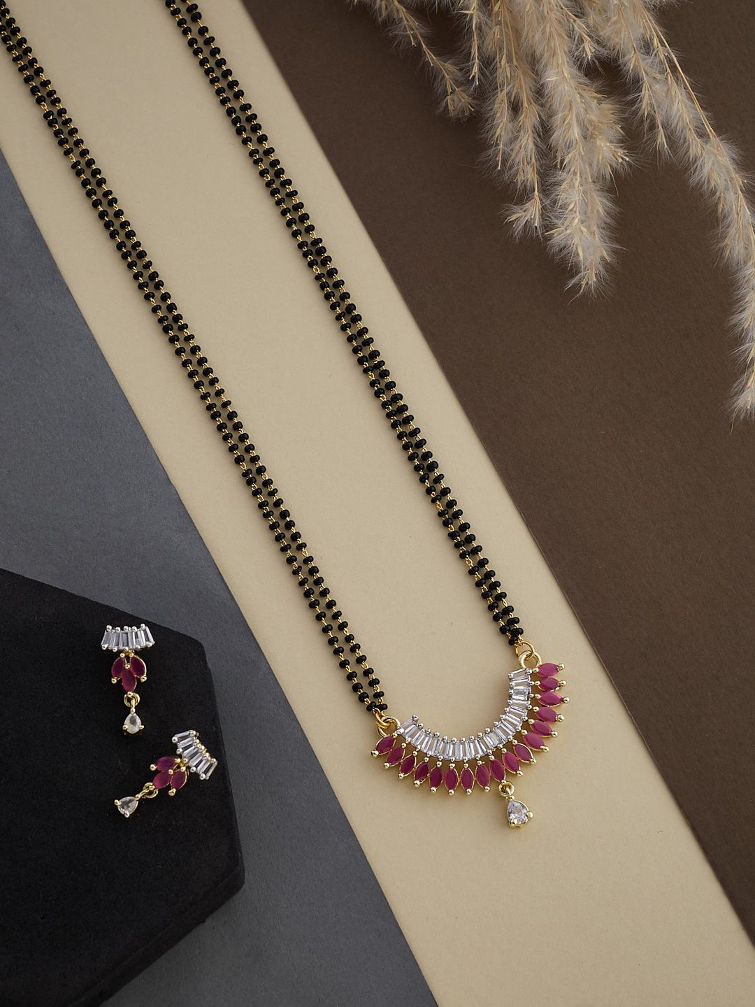 ATIBELLE Gold Plated Artificial Stones and Beads Mangalsutra