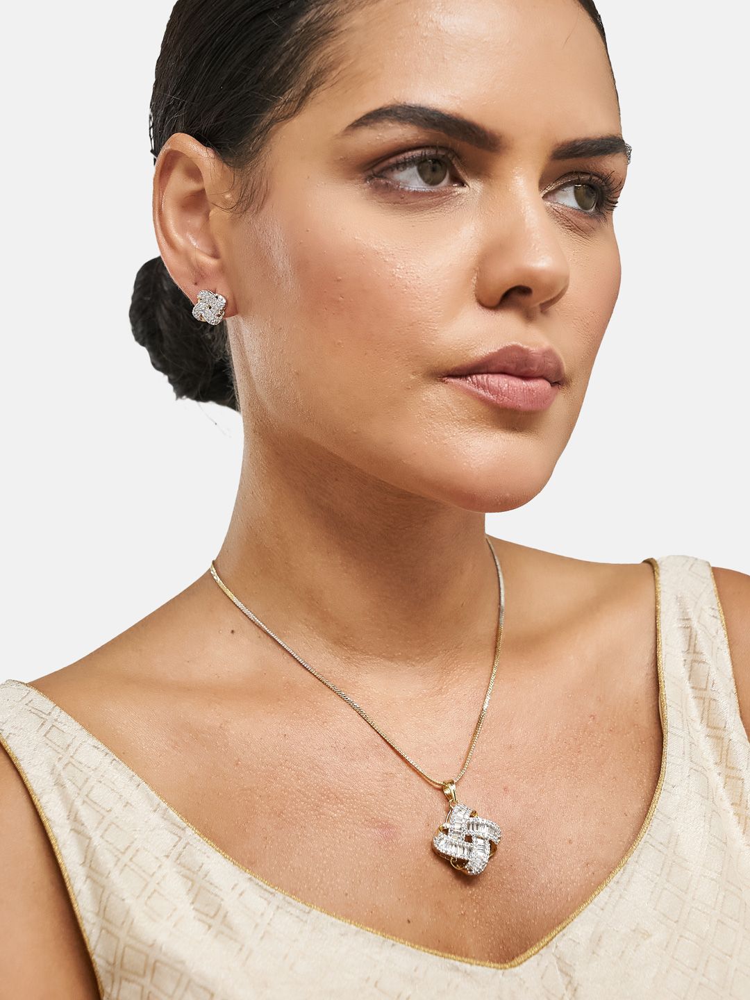 ATIBELLE Gold Plated Cubic Zirconia Studded Jewellery Set
