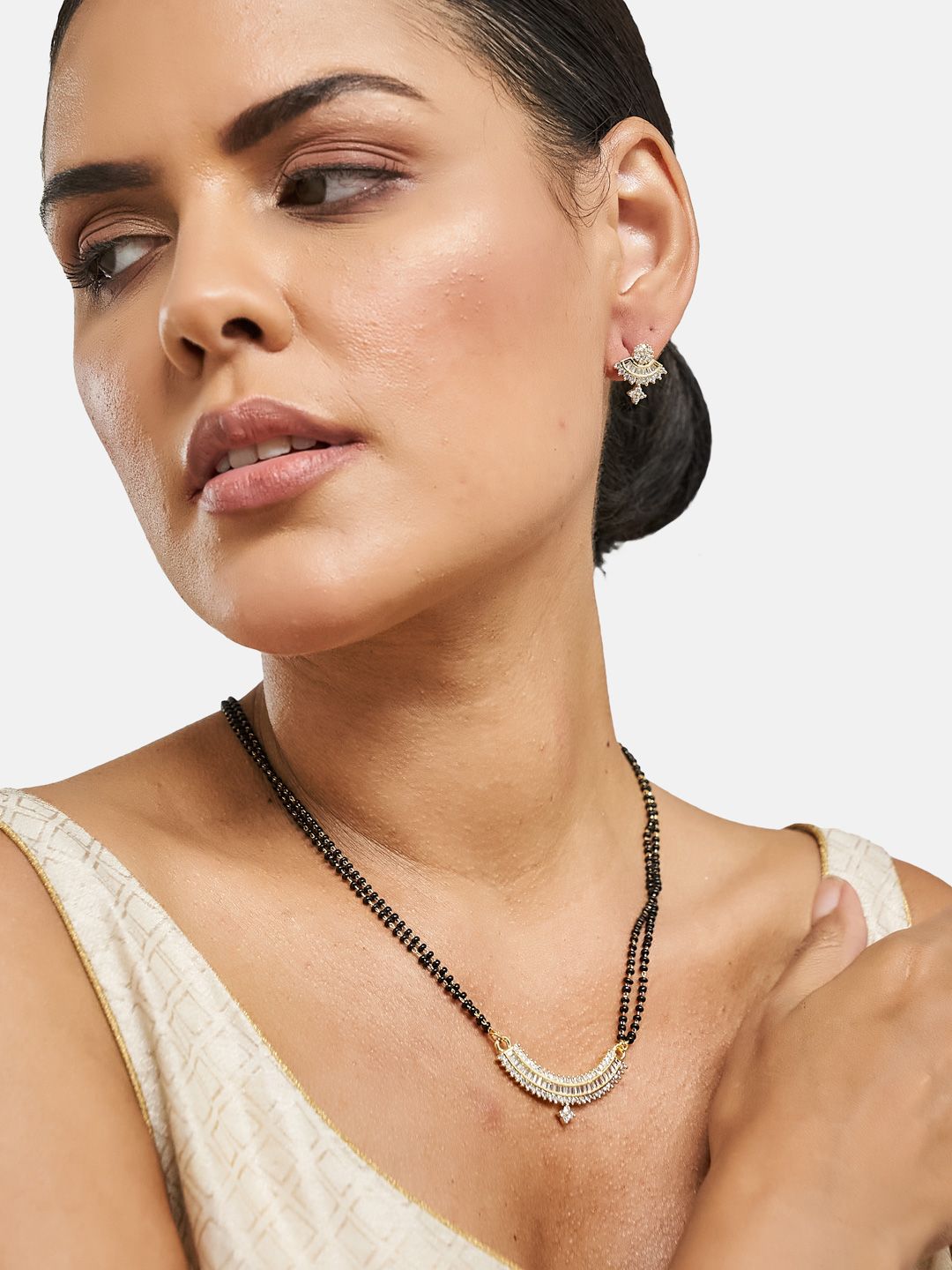 ATIBELLE Gold Plated Artificial Stones and Beads Mangalsutra