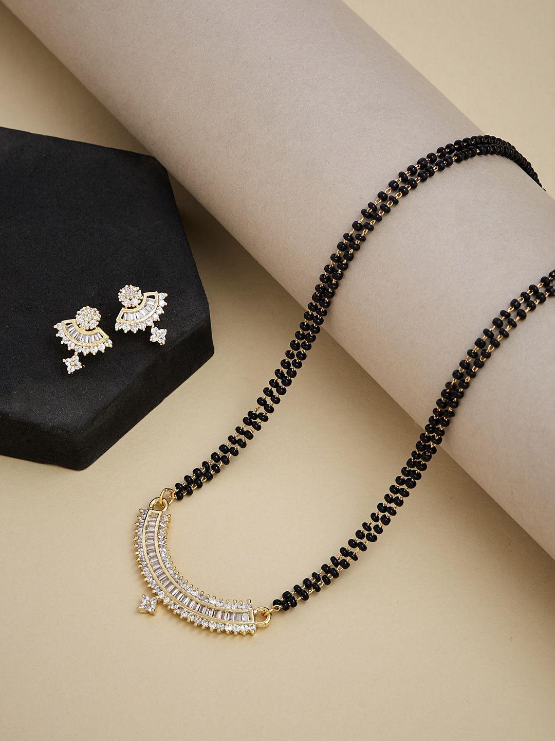 ATIBELLE Gold Plated Artificial Stones and Beads Mangalsutra