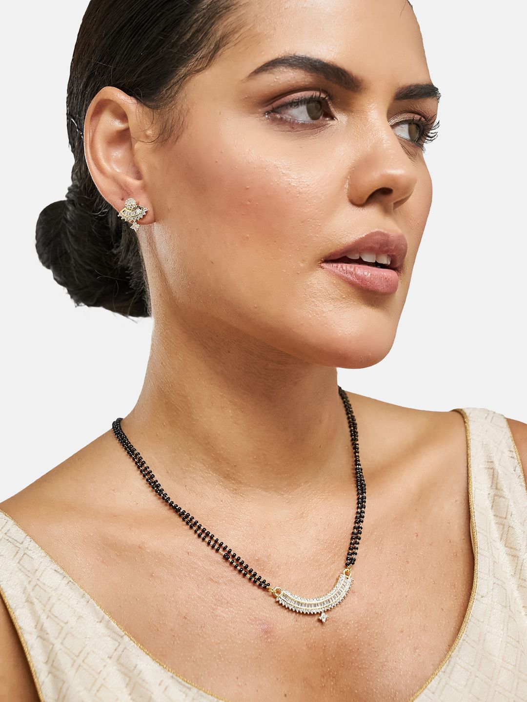 ATIBELLE Gold Plated Artificial Stones and Beads Mangalsutra