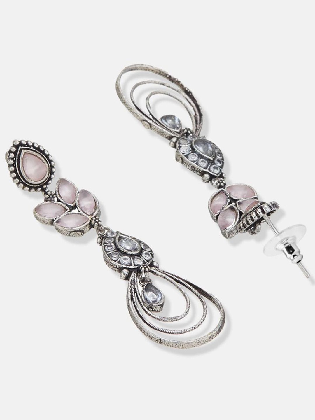 ATIBELLE German Silver Plated Contemporary Oxidised Stone Studded Drop Earrings