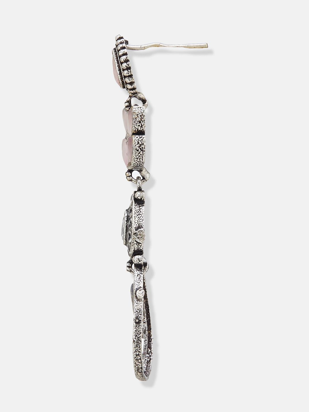 ATIBELLE German Silver Plated Contemporary Oxidised Stone Studded Drop Earrings