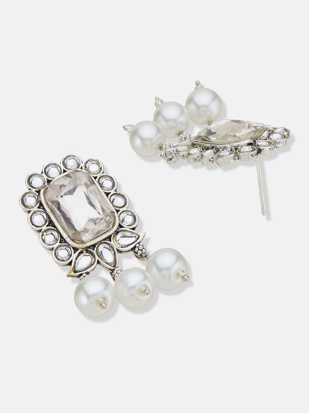 ATIBELLE Silver Plated Stone Studded & Beaded Jewellery Set