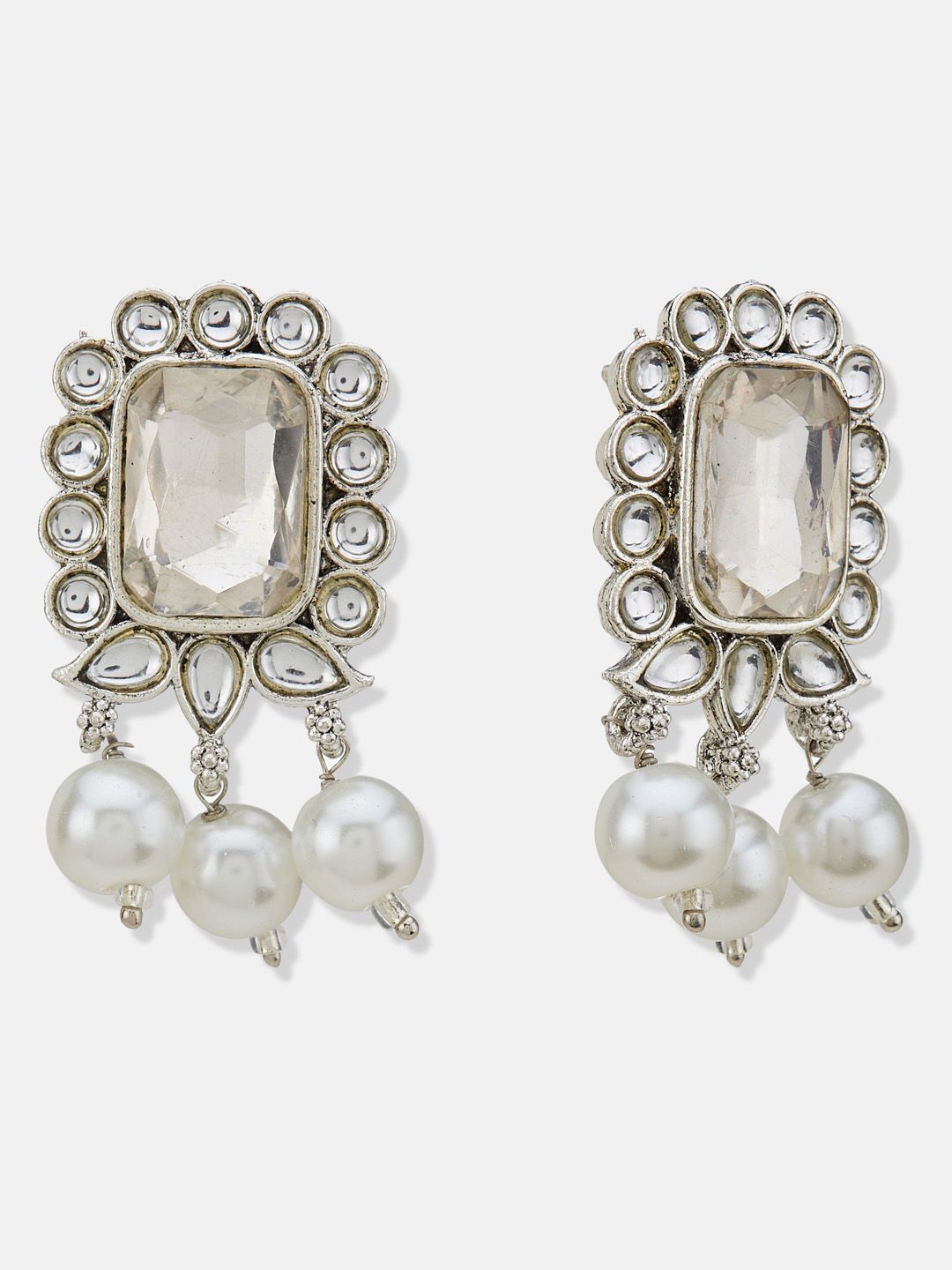 ATIBELLE Silver Plated Stone Studded & Beaded Jewellery Set