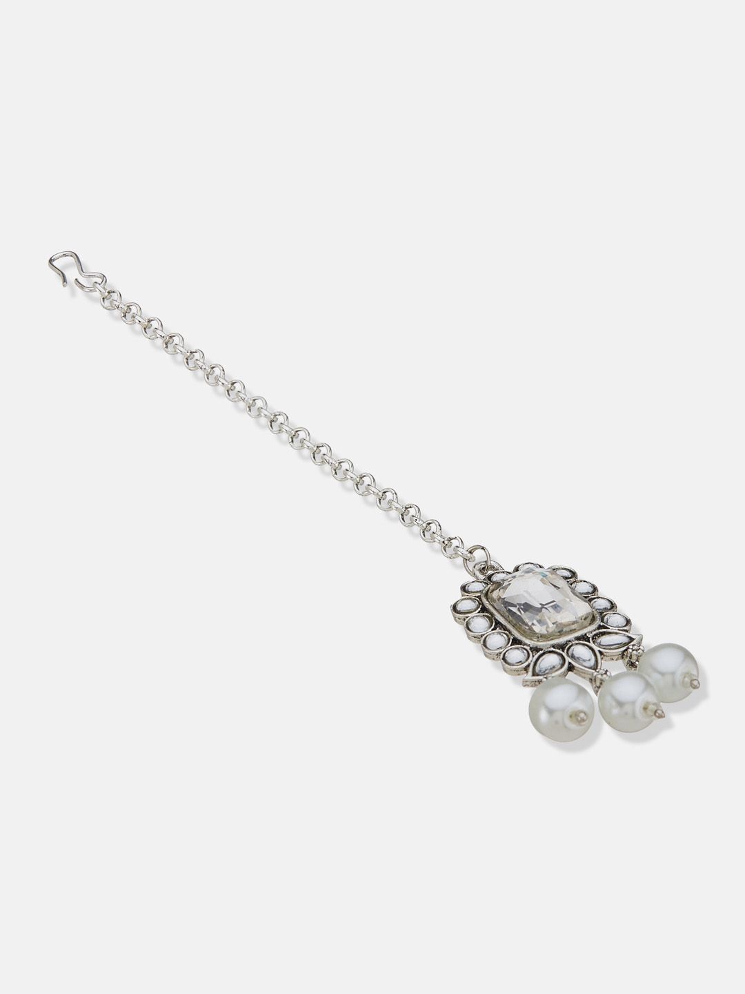 ATIBELLE Silver Plated Stone Studded & Beaded Jewellery Set