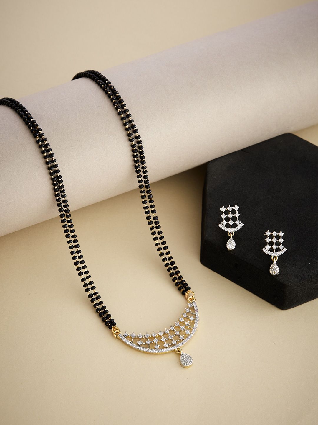 ATIBELLE Gold Plated Artificial Stones and Beads Mangalsutra