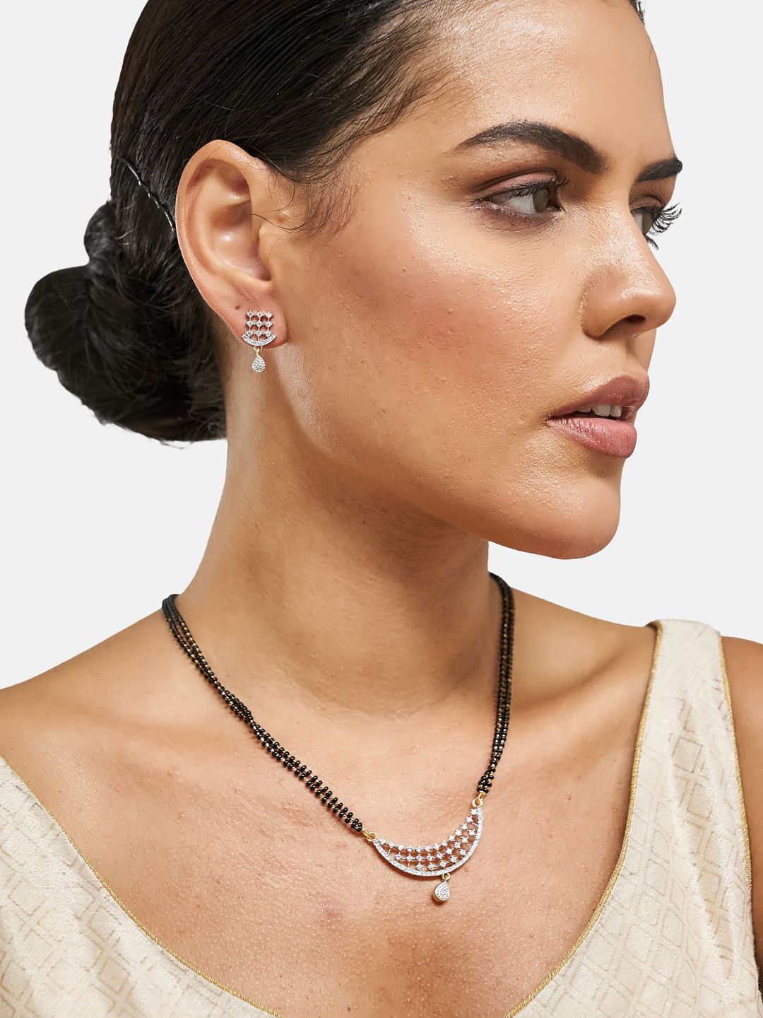 ATIBELLE Gold Plated Artificial Stones and Beads Mangalsutra