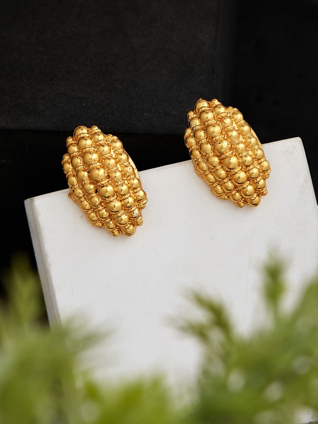 ATIBELLE Gold Plated Contemporary Textured Studded Earrings