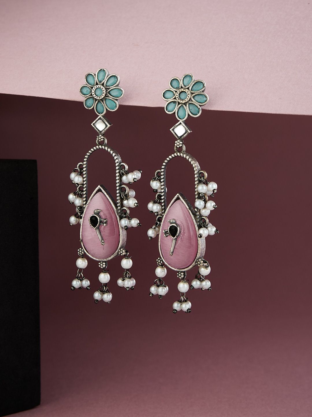 ATIBELLE German Silver-Plated Contemporary Beaded Drop Earrings