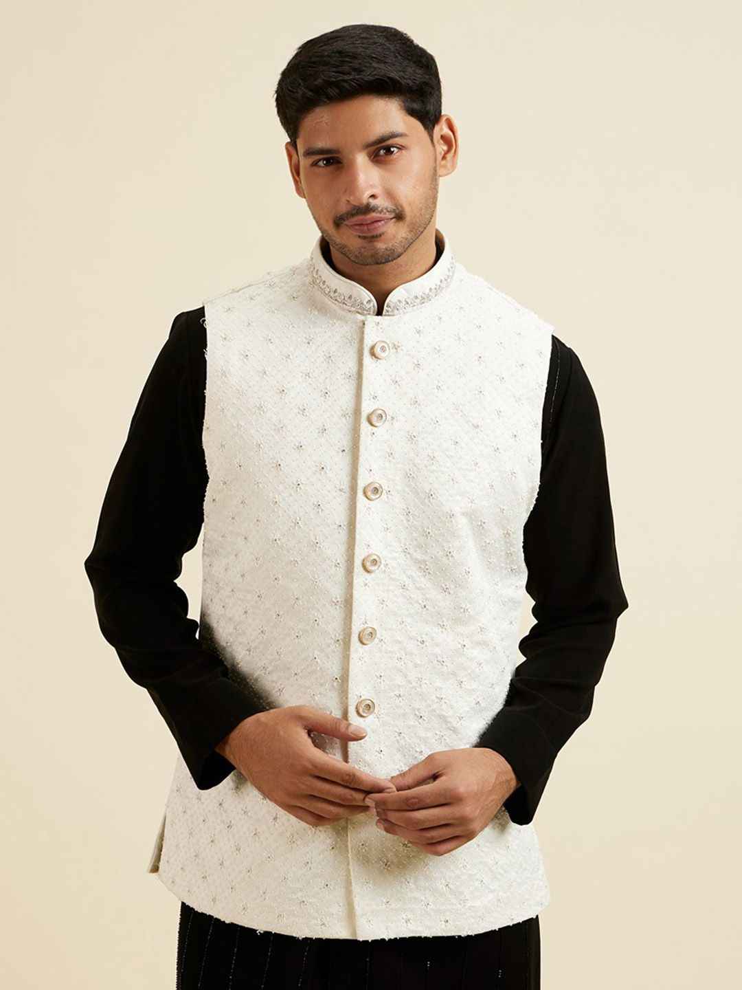 Manyavar Embroidered Woven Nehru Jacket-picture-16