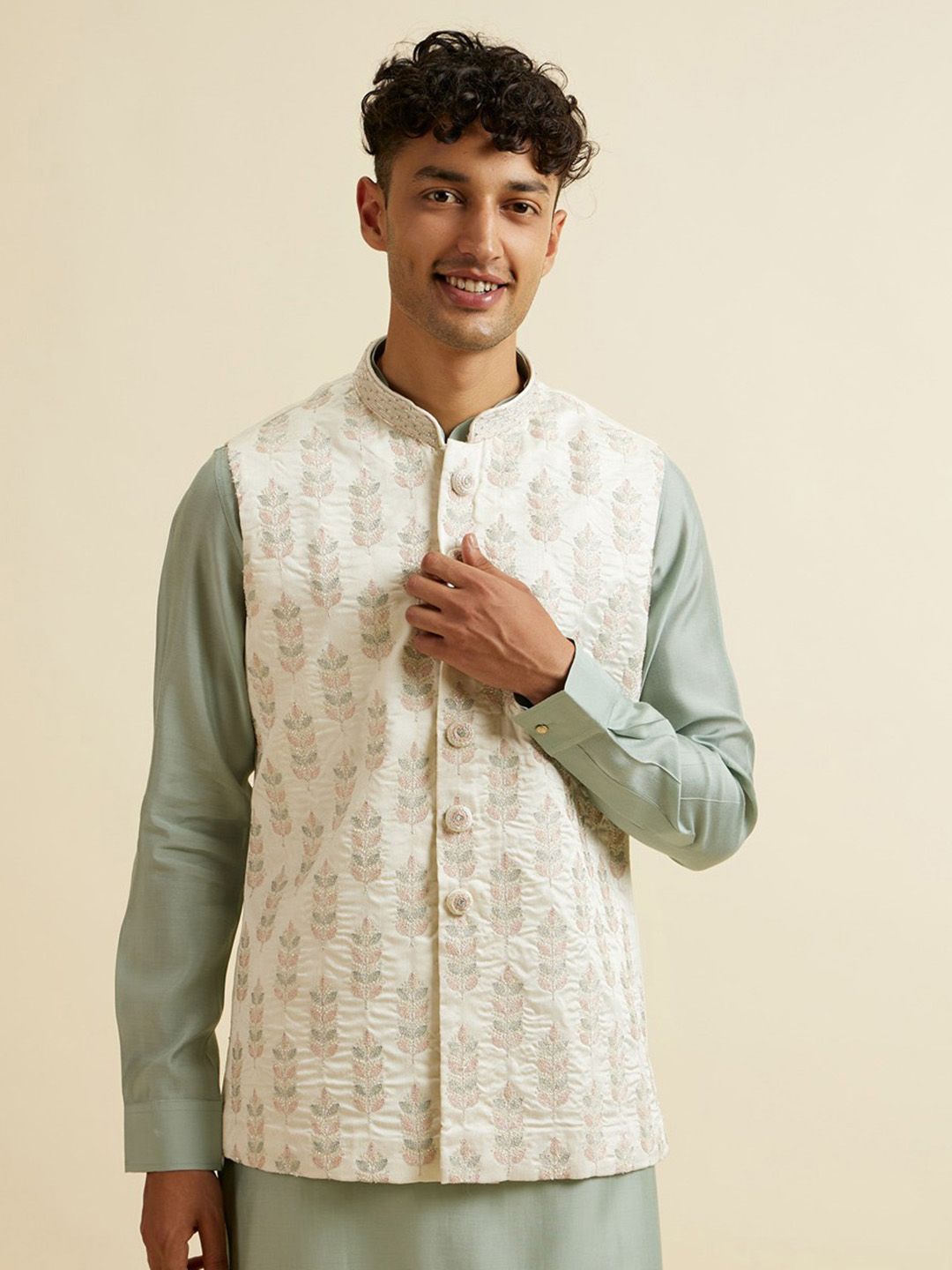 Manyavar Embroidered Woven Nehru Jacket-picture-39