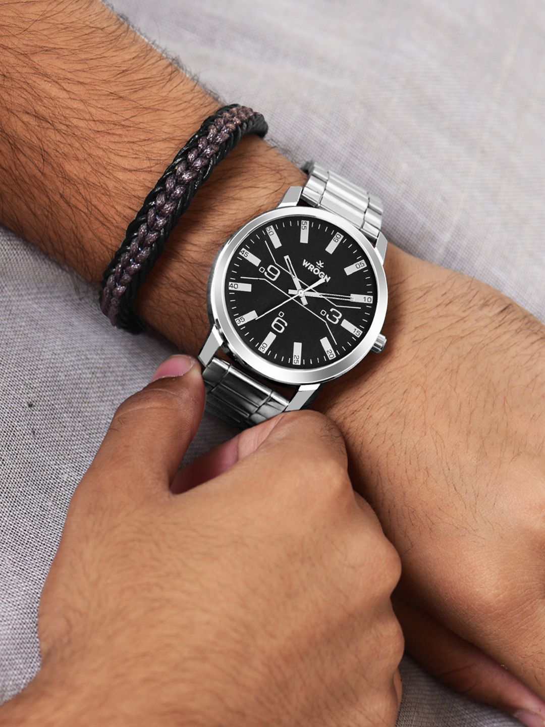 WROGN Men Patterned Dial & Bracelet Style Straps Analogue Watch WRNWJ24 Set-01-image-7