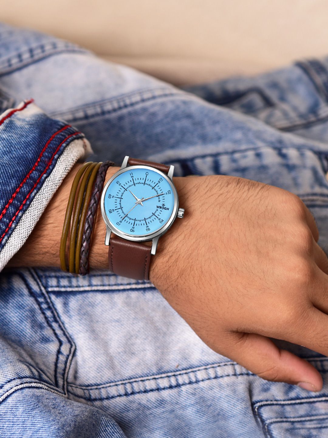 WROGN Men Embellished Dial & Leather Bracelet Style Straps Analogue Watch WRNWJ24 Set-03-picture-16