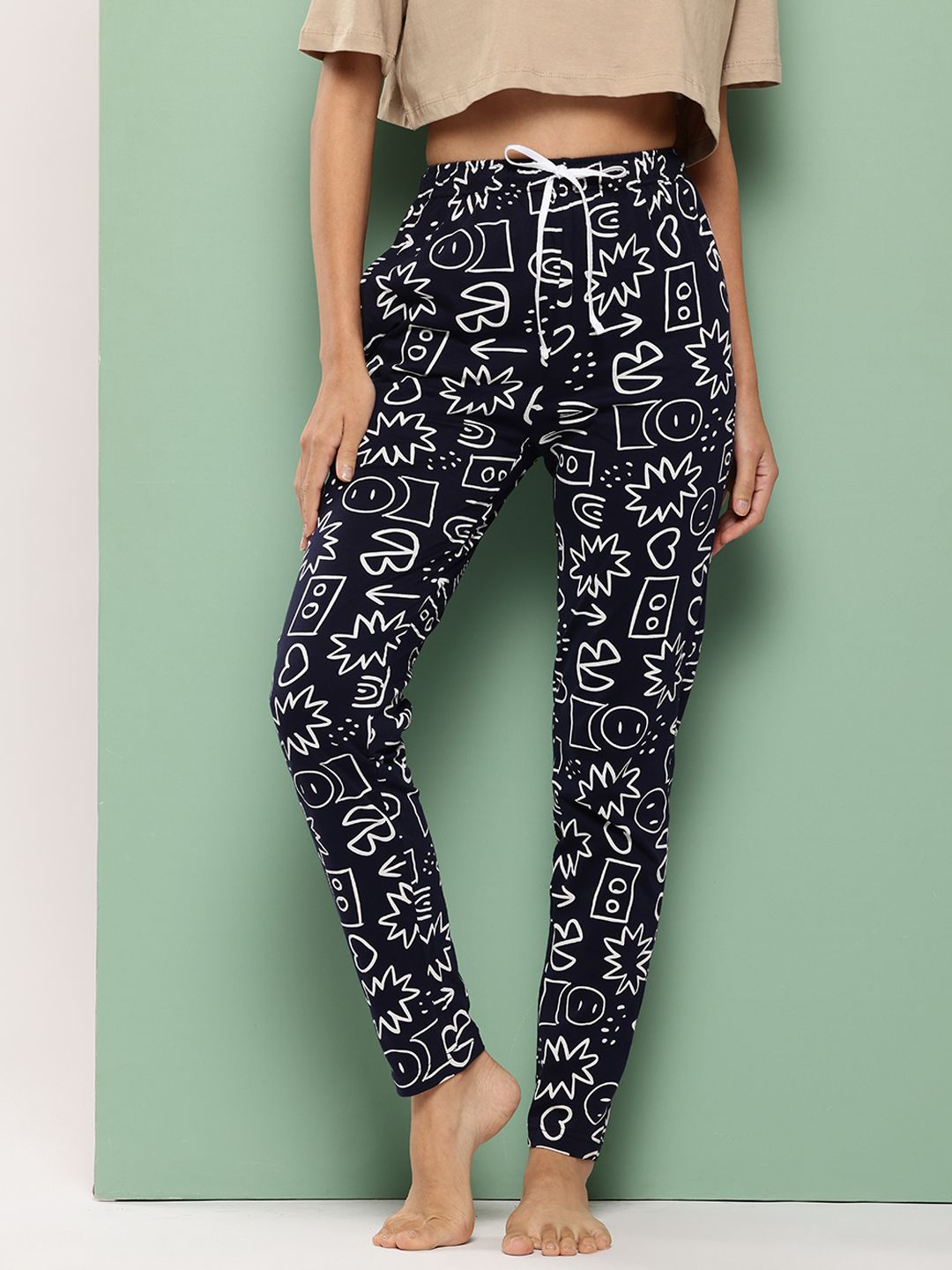 Leading Lady Women Printed Mid Rise Cotton Lounge Pants-picture-28