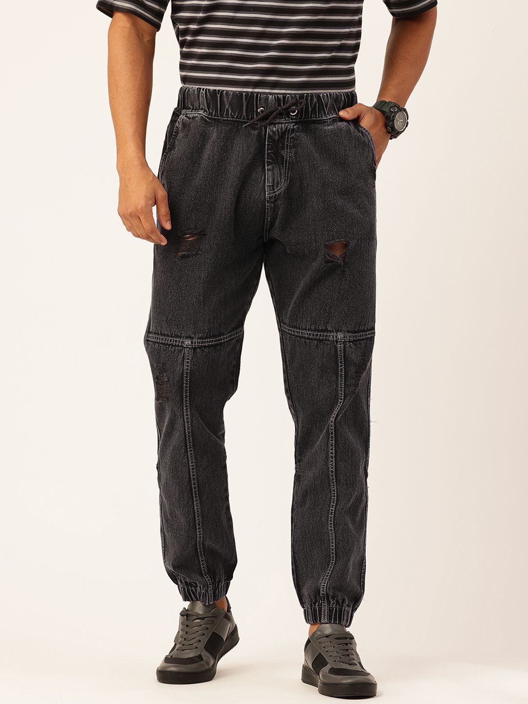 PARIS HAMILTON Men Jogger Mildly Distressed Heavy Fade Acid Wash Stretchable Jeans-picture-40