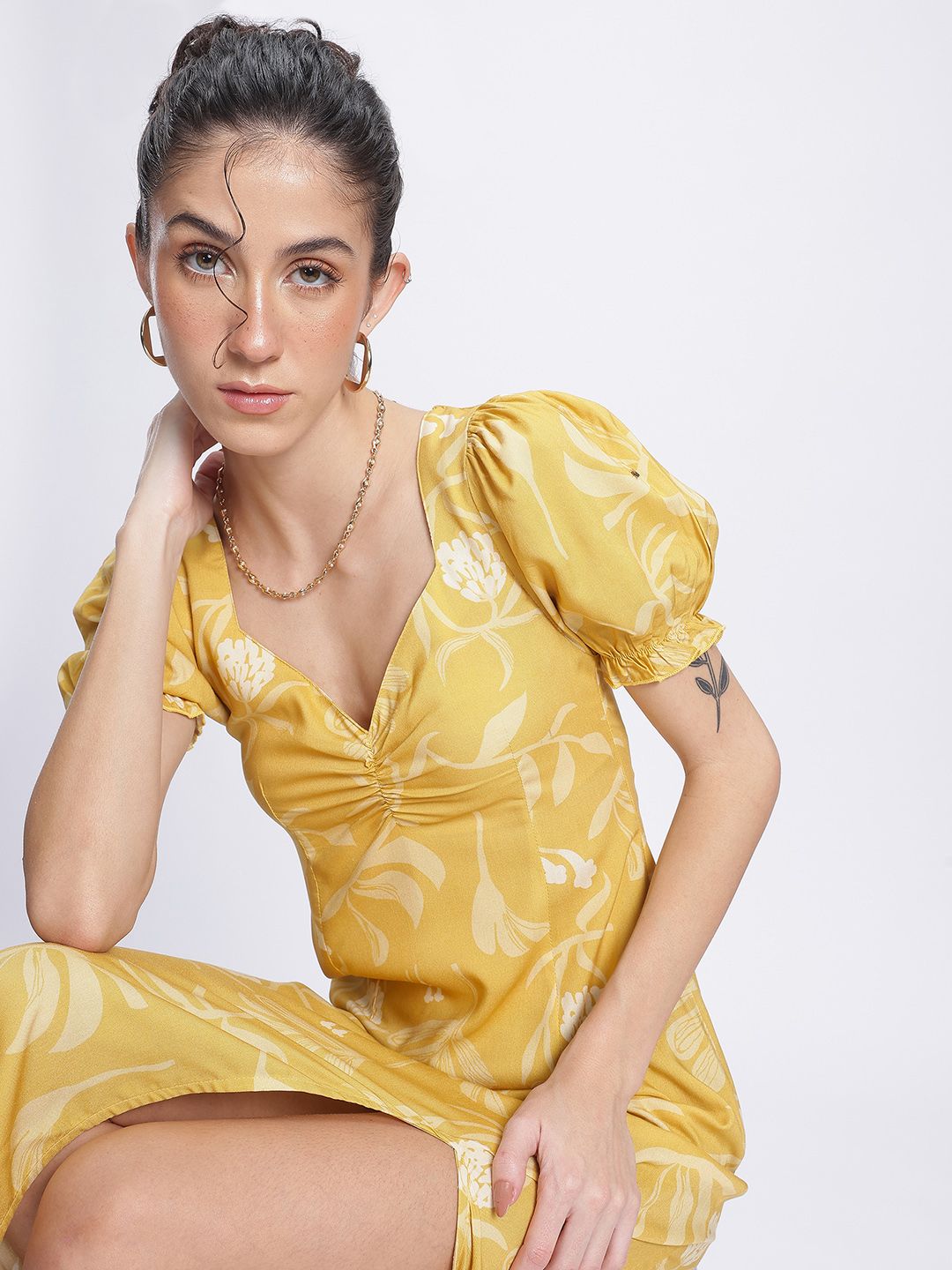 DressBerry Floral Dreams Sweetheart Neck Ruched Front Slit Sheath Dress-picture-21