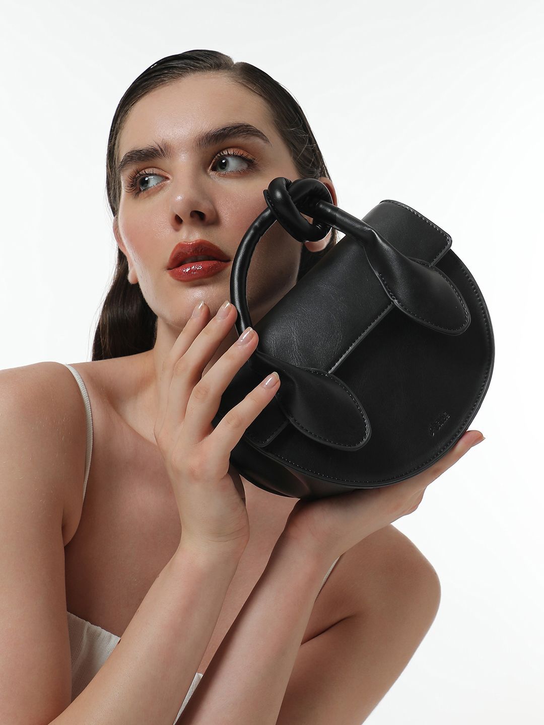 HAUTE SAUCE Women Black Leather Structured Shoulder Bag Handbag