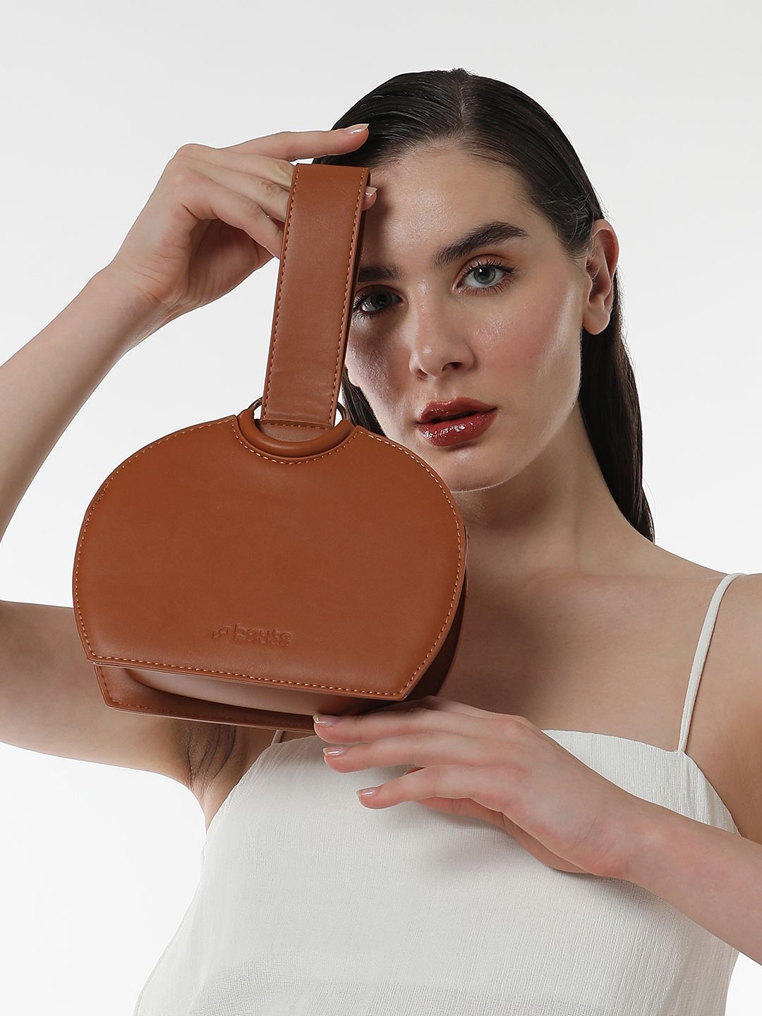 HAUTE SAUCE Brown Leather Bucket Shoulder Bag Handbag