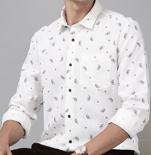 Men's Black Slim Fit Floral Printed Casual Shirt