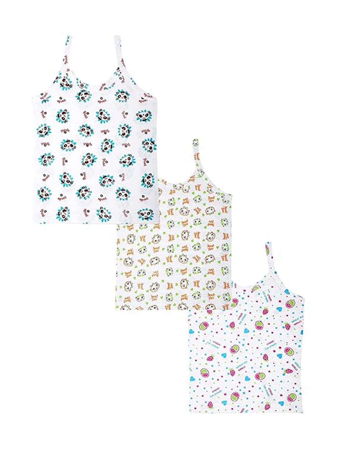 Dowin Kids Girls Pack Of 3 Printed Cotton Camisoles-picture-1