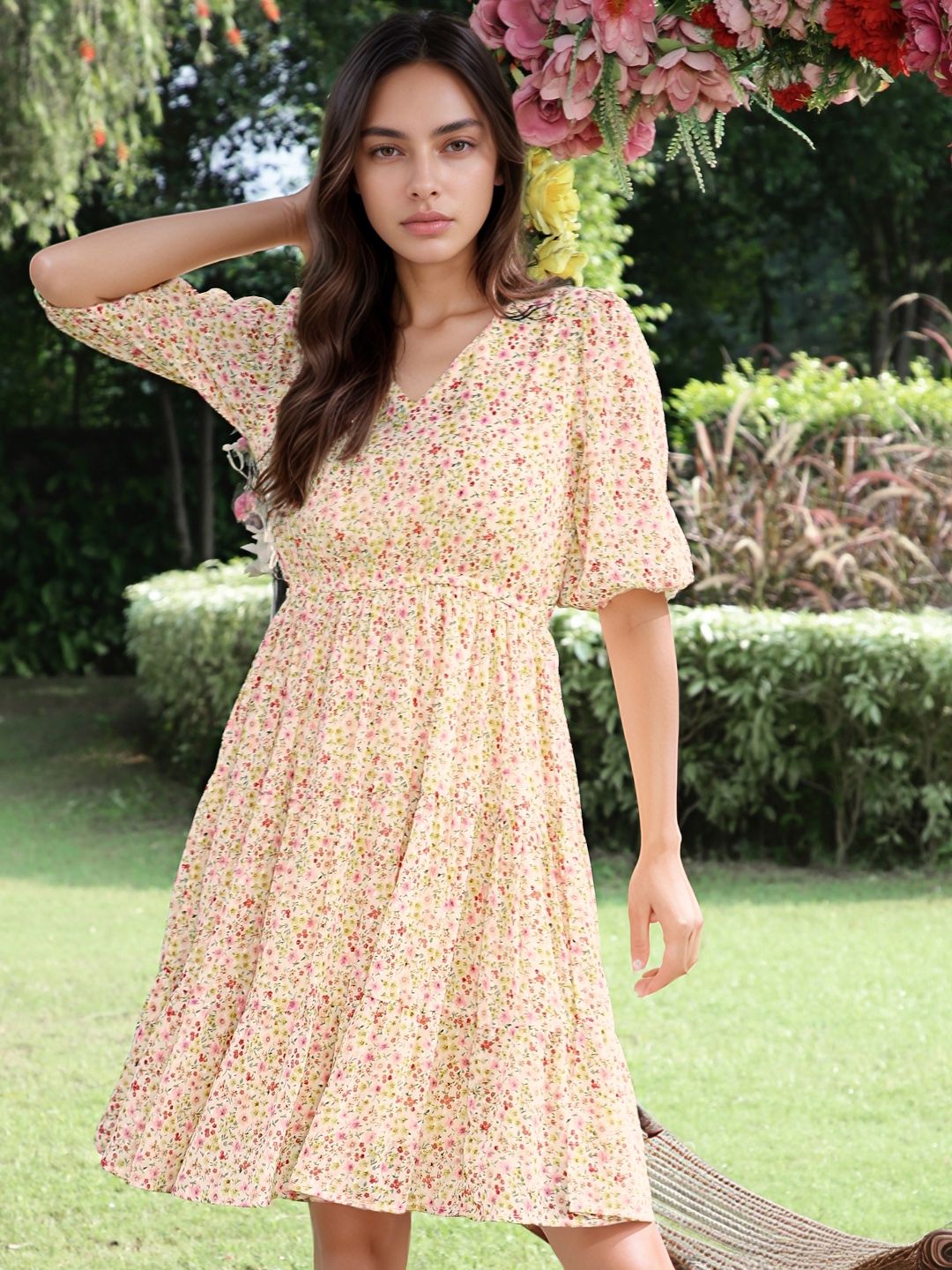 StyleCast X SERA Floral Print Chiffon Fit & Flare Dress