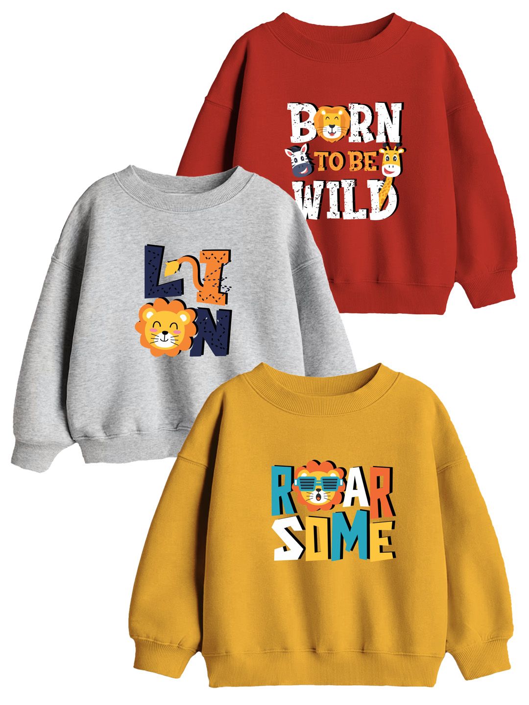Minicult Kids Cotton Pack of 3 Printed Round Neck Sweatshirt-image-4