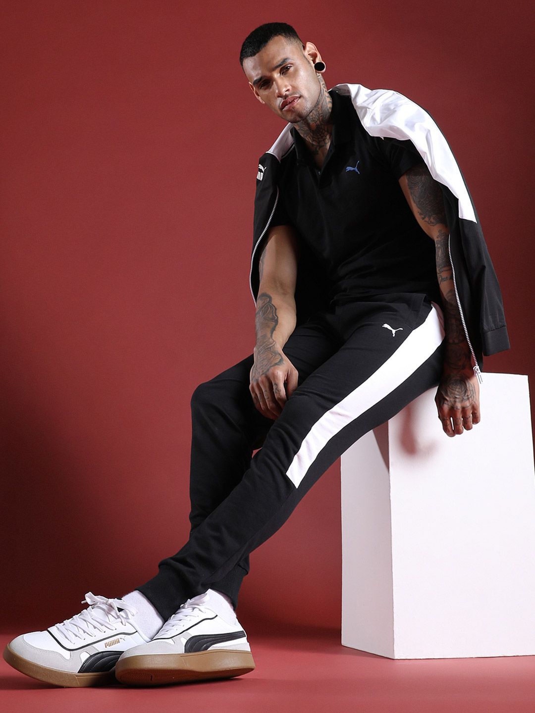 Puma Men T7 Knitted TR Slim Fit Side Striped Joggers-image-0