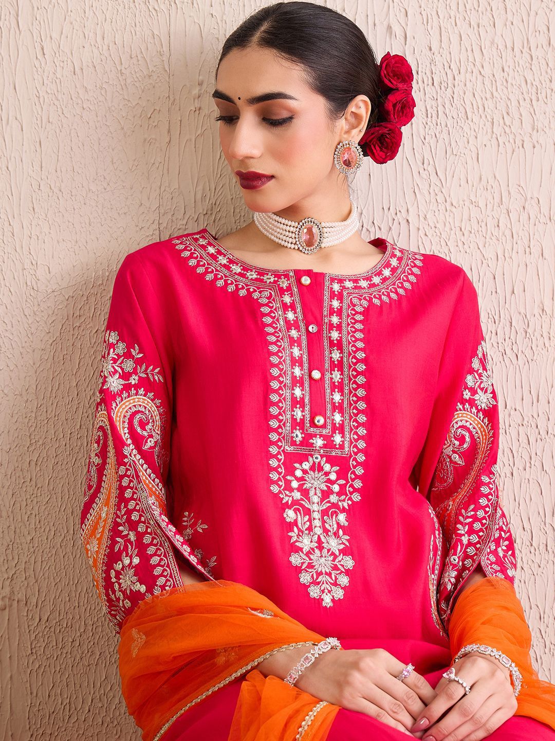 Indo Era Women Ethnic Motifs Embroidered Regular Kurta with Trousers & With Dupatta-picture-30