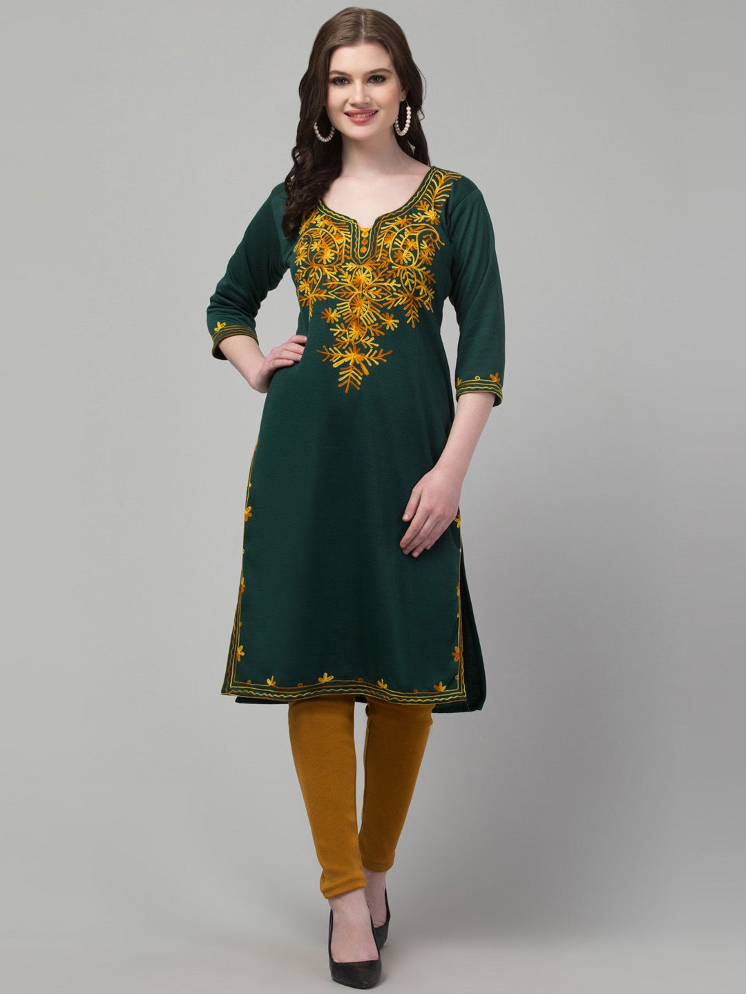 Trend Level Women Embroidered Woollen Kurta-picture-19