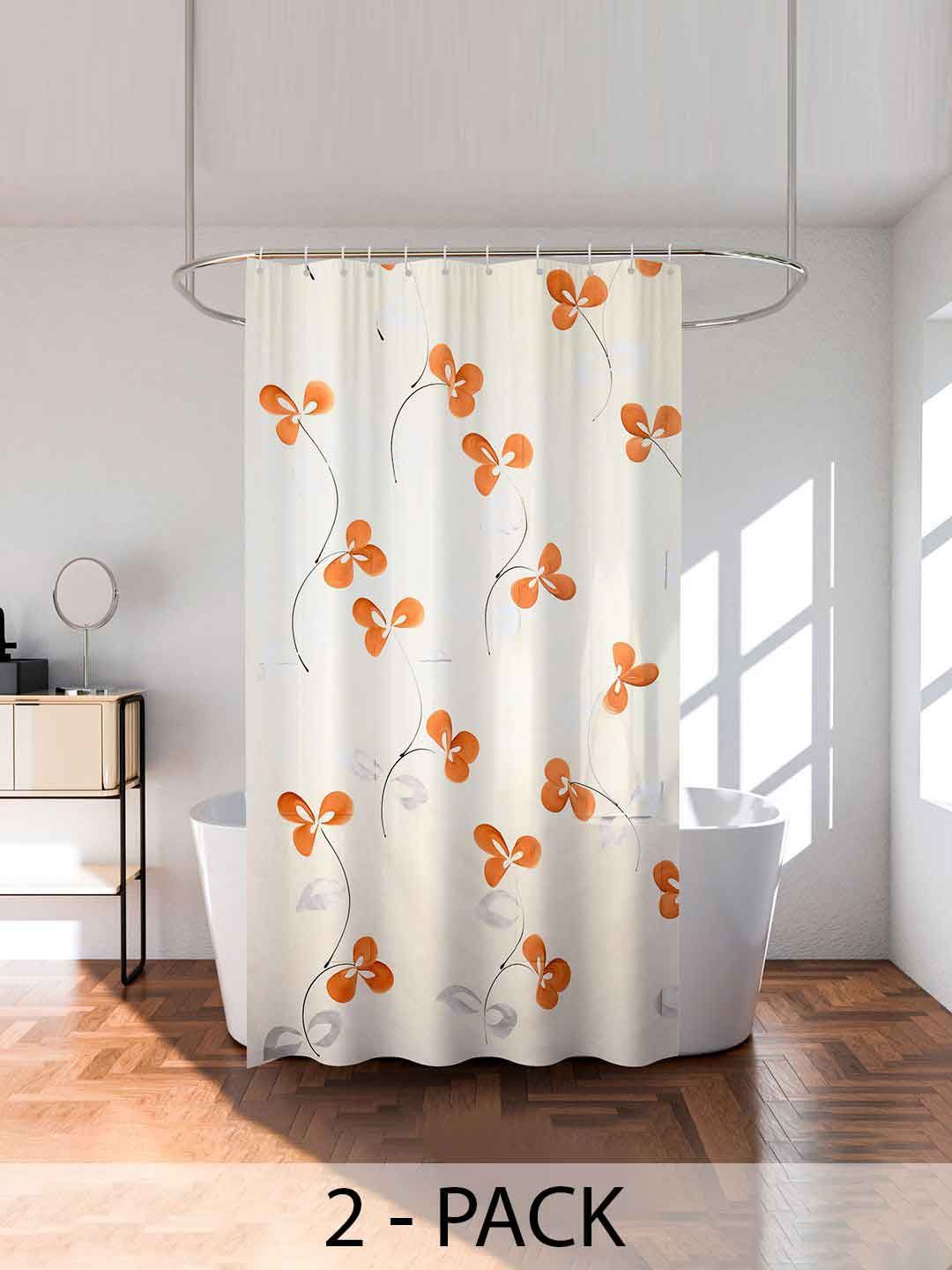 Kuber Industries Cream & Orange 2 Pieces Printed Waterproof Shower Curtains-picture-18