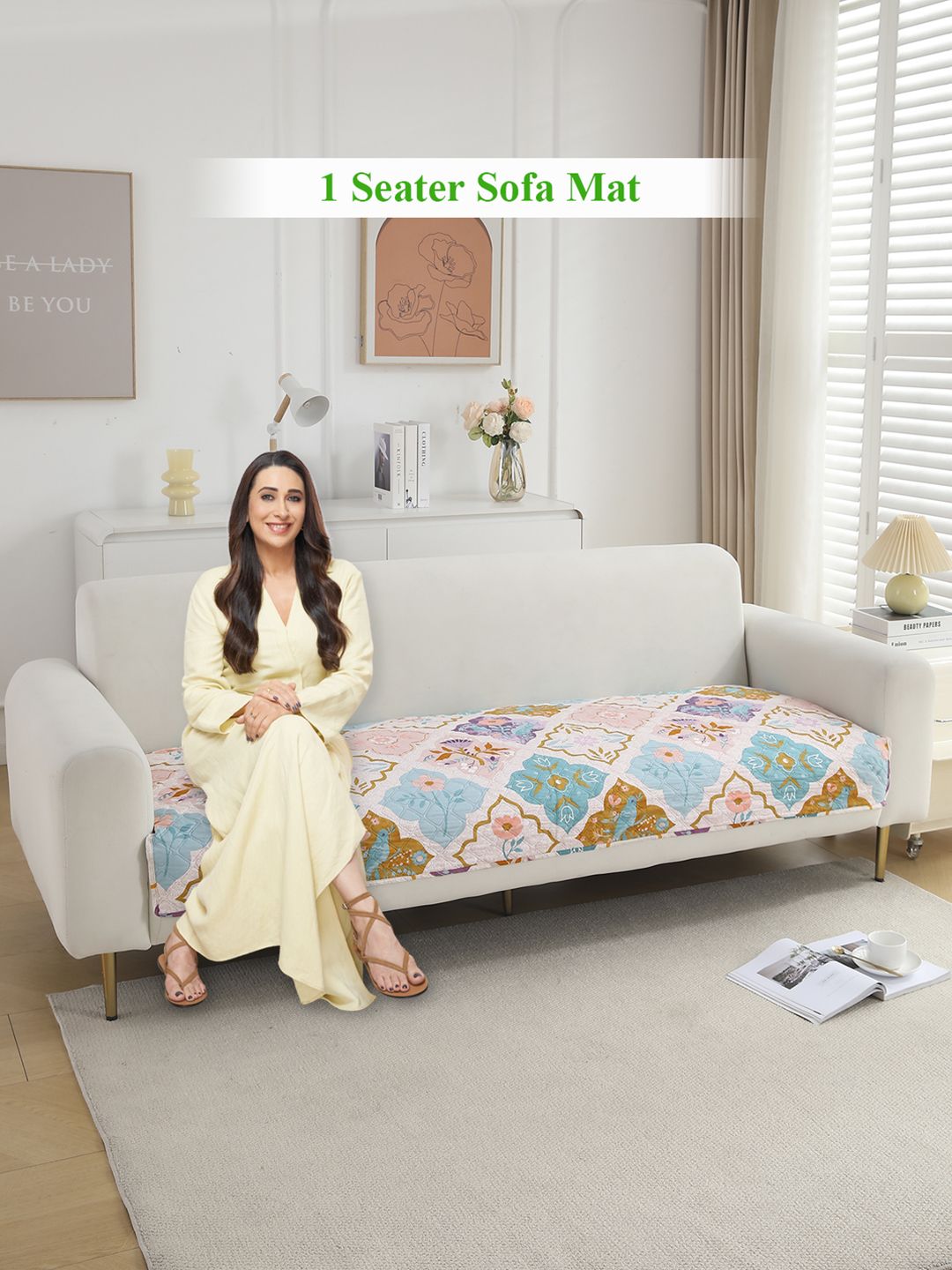 HOKIPO Quatrefoil Multicolor Polyester Printed Quilted Sofa Cover Mat For 1 Seater Sofa-image-34