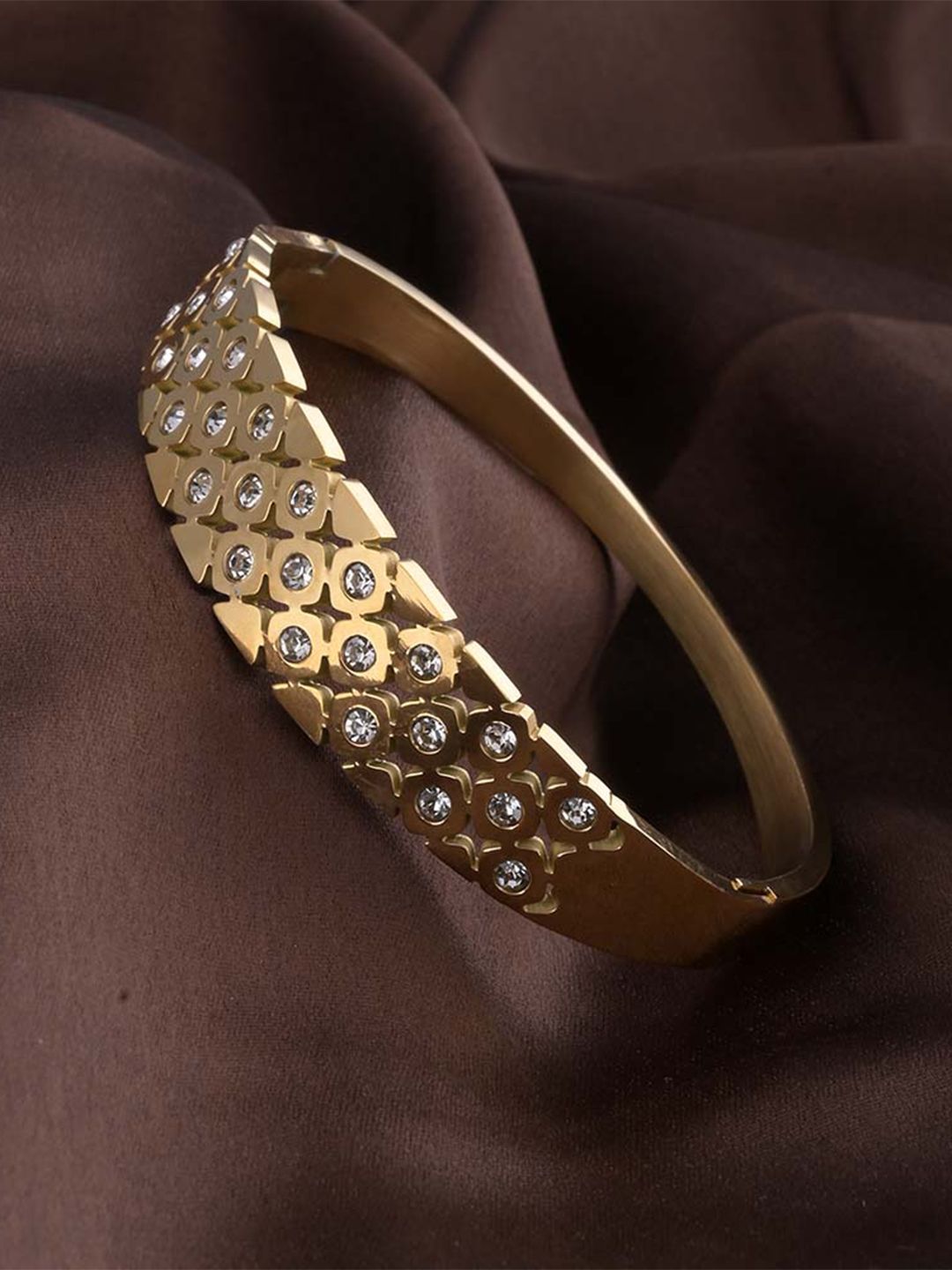 PALMONAS Gold-Plated CZ Studded Shimmering Star Bangle-Style Bracelet-image-31