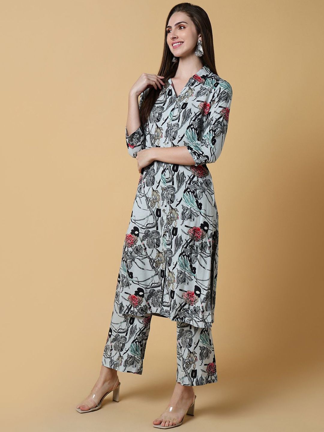 Women Multi Printed Straight Kurta Palazzos  Set